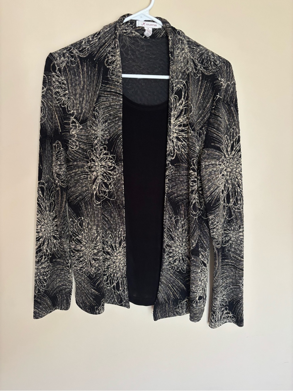 JM Collection Black Open-Front Floral Swirl Blazer